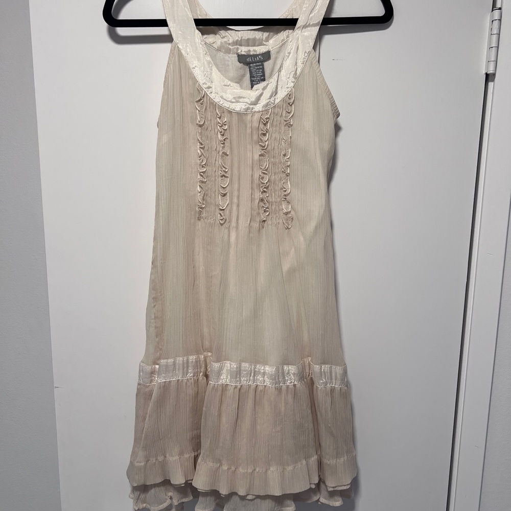 dELiA*s Cream Ruffle-Trim Sleeveless Mini Dress